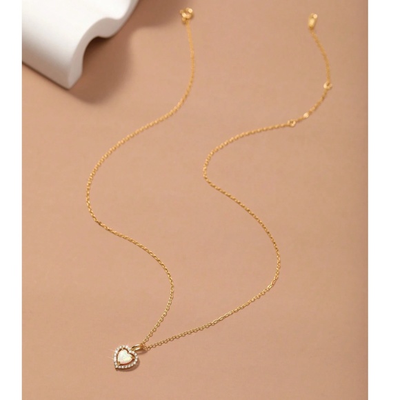 925 Sterling Silver Gold Plated Cubic Zirconia Opal Heart Necklace - Picture 3 of 6